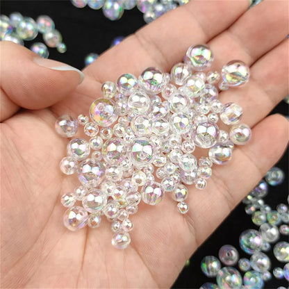 6mm/8mm/10mm Acrylic Round Craft Beads - Transparent White, for DIY Crafts & Decoration
