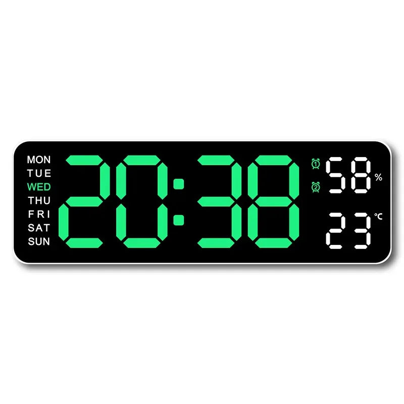 9 Inch Large Digital Wall Clock USB Powered TEMP Humidity Week Auto Dimmer DST Table Clock 12/24H Electronic LED Alarm Clock 
