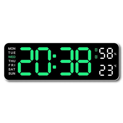 9 Inch Large Digital Wall Clock USB Powered TEMP Humidity Week Auto Dimmer DST Table Clock 12/24H Electronic LED Alarm Clock 