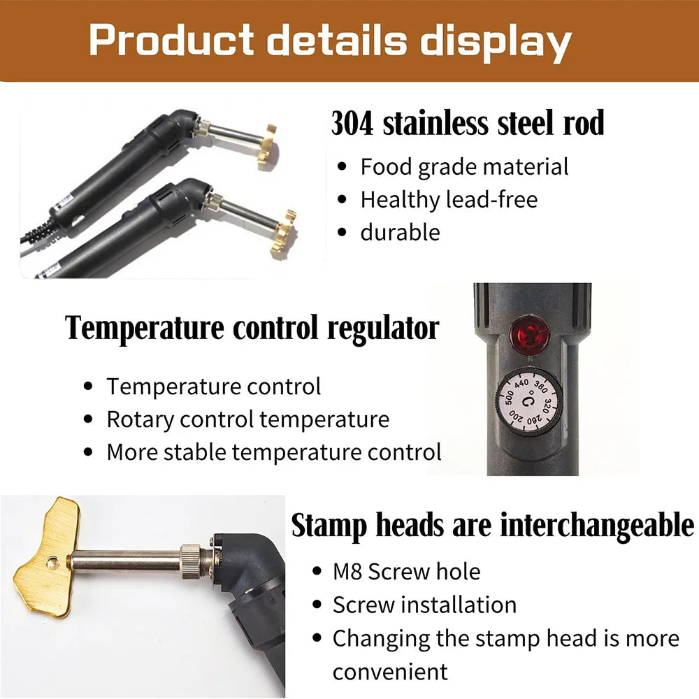 Custom Electric Branding Iron Temperature-Controlle Stamping Heater Wood Handcraft Leather Cake Food Adjustable Temperature I