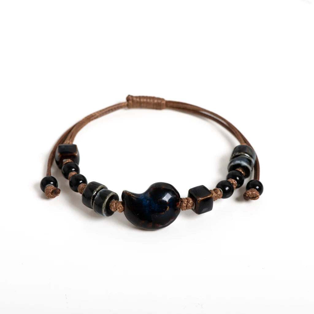 Handmade Ceramic Seashell Bracelet Adjustable Vintage Ocean Style Minimalist Jewelry Gift for Couples 154 - S00154I