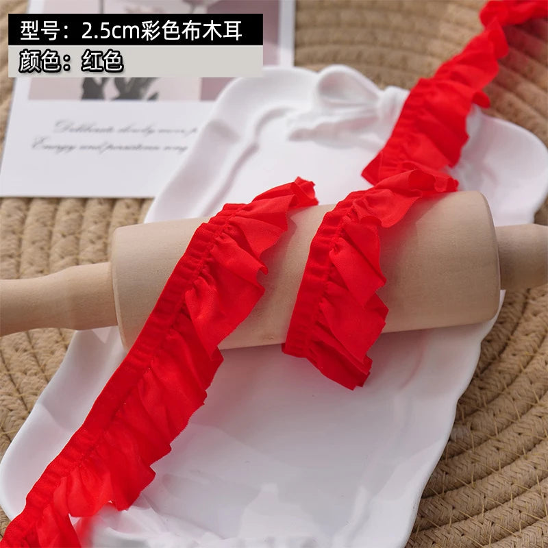 Elastic 25mm Wide Pleated Needlework Ruffles Trim Lace Fabirc Neckline Cuffs Pets Clothes Apparel Skirt DIY Sewing Decor Ribb