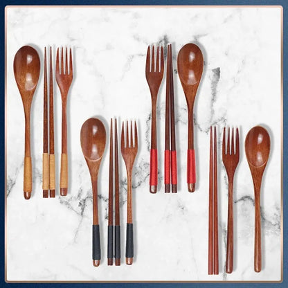 1pc Wooden Chopsticks Fork Spoon Three-piece Set Twine Japanese-style Tableware Kitchen Home Chopsticks Fork Spoon Cutlery Se