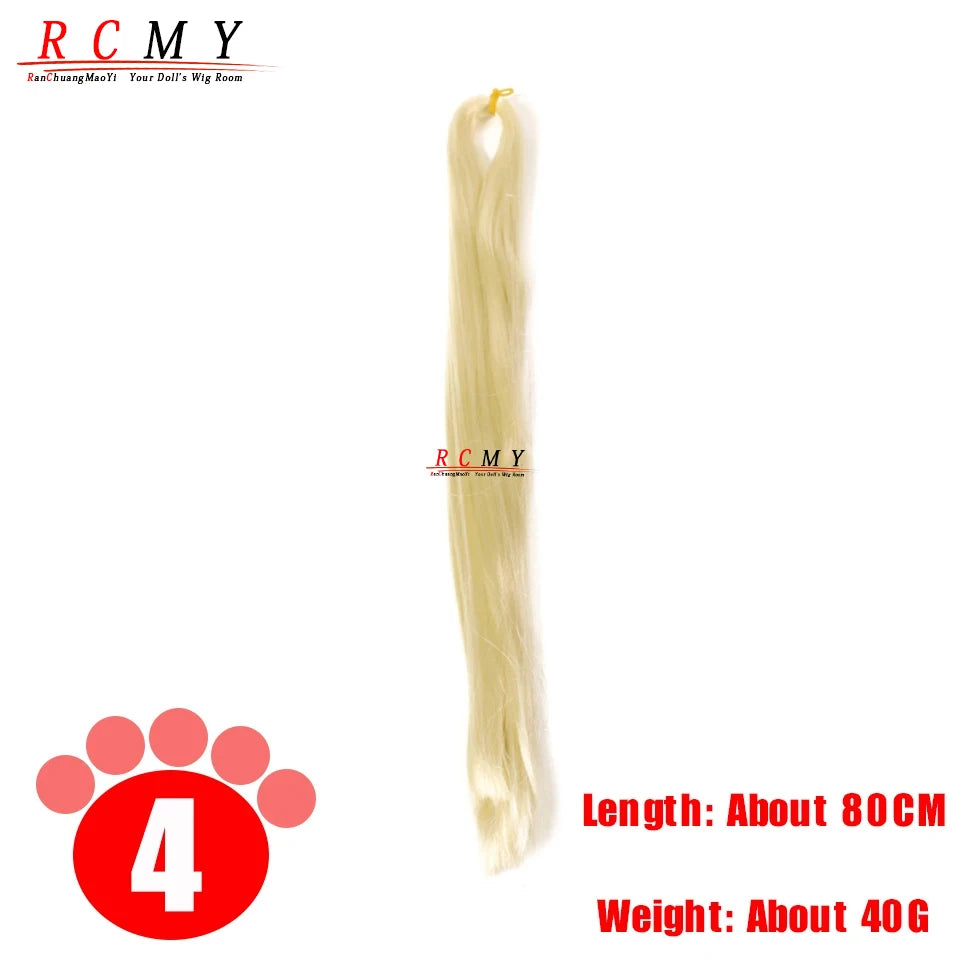 BJD SD Doll 80CM/40 White Black Hair Row Milk Silk Anti-Mohair Wig Handmade Hook Transplant Material for Girls and Boys Hair 