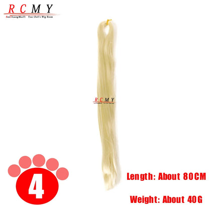 BJD SD Doll 80CM/40 White Black Hair Row Milk Silk Anti-Mohair Wig Handmade Hook Transplant Material for Girls and Boys Hair 