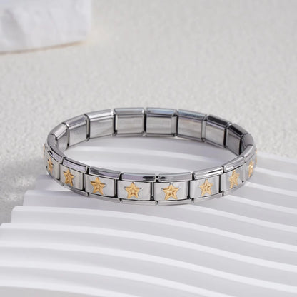 For Women Men Italian Charm Link 9mm Width Silver Gold Color Stainless Steel Bracelets on Hand DIY Making Jewelry - Type13
