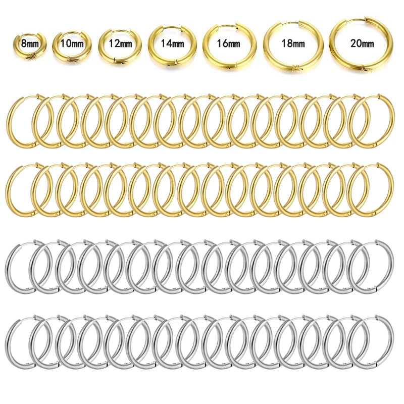 10/20Pcs Minimalist 316L Stainless Steel Small Hoop Earrings For Women Man Classic Round Earrings Fashion Ear Piercing Jewelr