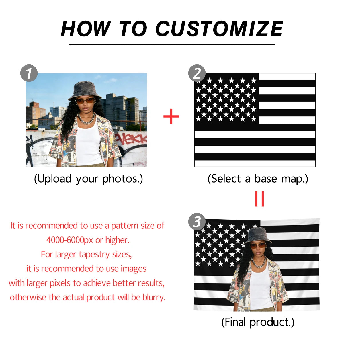 Customized American flag tapestry with personalized photos on 1pc, room decoration banner tapestry for family, idols, and pet