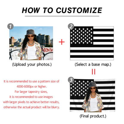 Customized American flag tapestry with personalized photos on 1pc, room decoration banner tapestry for family, idols, and pet