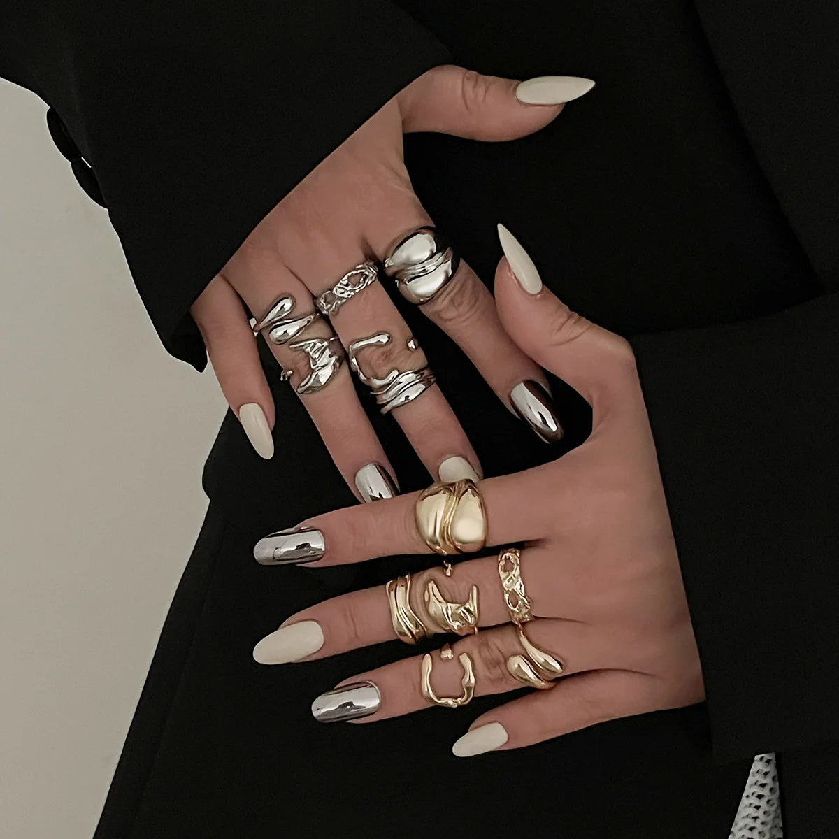 6Pcs/set Vintage Irregular Rings Set Geometric Metal Gold Silver Color Open Ring for Girls Women Men Goth Punk Couple Jewelry
