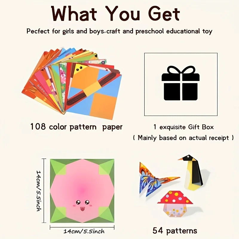 108 pieces of creative origami set -54 unique designs suitable for DIY crafts and educational activities