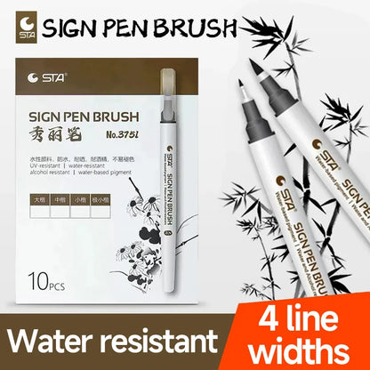 4pcs/set Waterproof Calligraphy Pen Soft Brush Sketching Lettering Writing Drawing Art Supplies School Stationer 3751