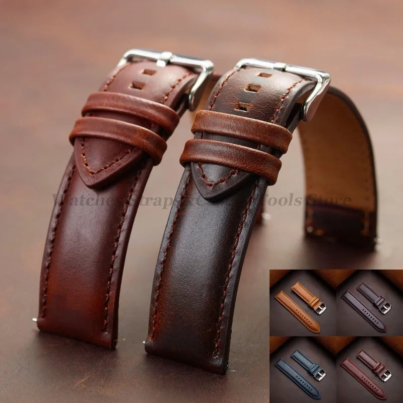 Genuine Leather Watchband 18mm 20mm 22mm 24mm 26mm Vintage Cowhide Watch Strap for DW Quick Release Bracelet Universal Wristb