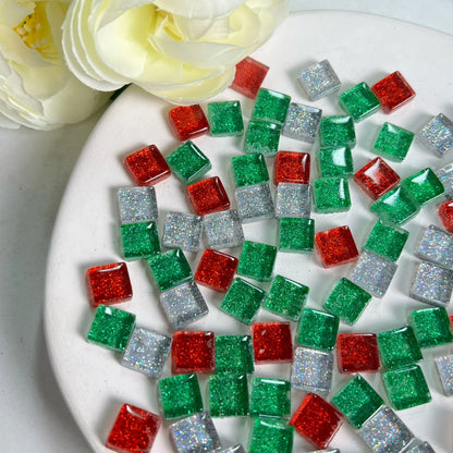 Mosaic Tiles for Crafts Blue Shine Assorted Color 50pcs Glass Glitter Mosaic Supplies Pieces Bulk Square Shape Home Decoratio