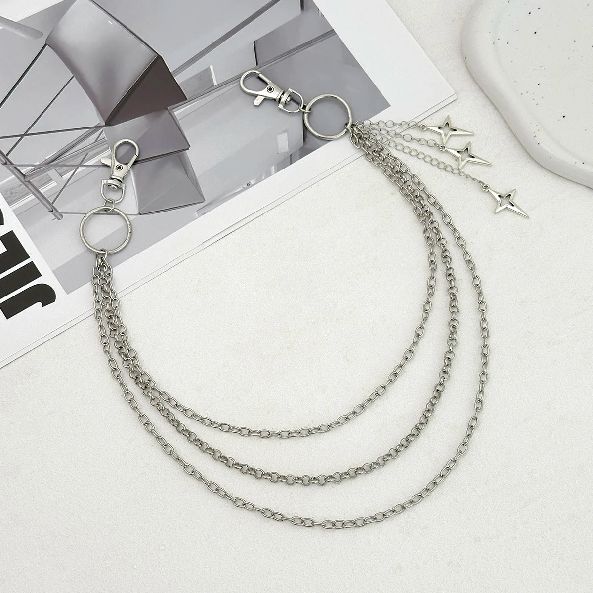 Salircon Punk Multilayer Metal Star Pendant Pant Chain Hip Hop Waist keychain Jeans Chain Women Trendy Jewelry Accessories Gi