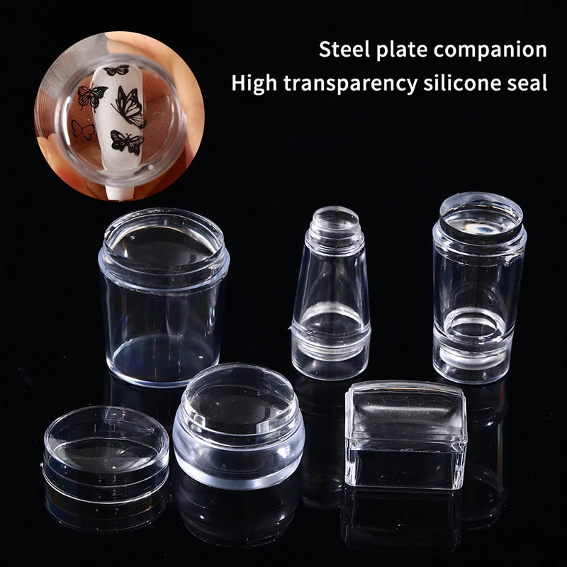 Silicone Transparent Nail Art Stamping Kit French For DIY Manicure Plate Stamp Polish Stencil Template Seal Stamper Scraper