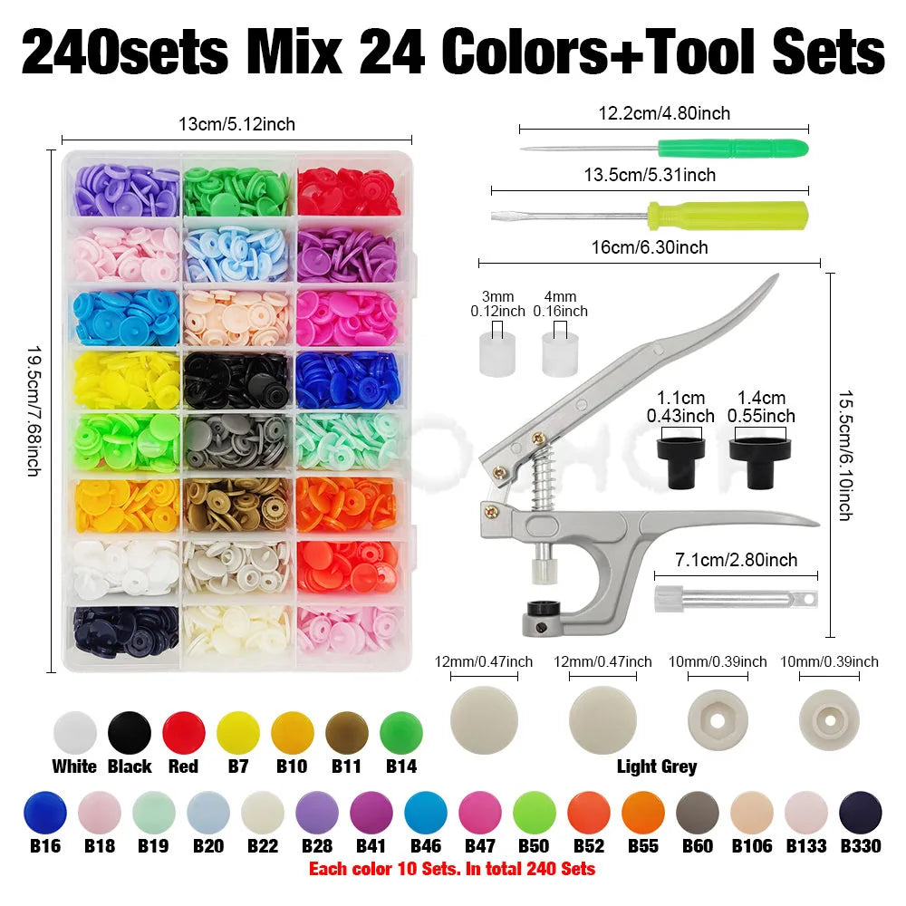 Plastic Snaps Fastener Pliers Kit T5 Resin Button Press Buckle with Setting Machine for DIY Sewing Project Clothing Handbags 