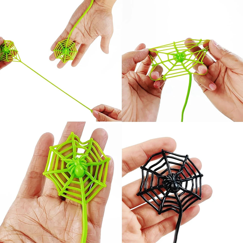 8/12/24Pcs Spider Party Favor Colorful Sticky Hands Spider Web Classroom Prizes Halloween Party Favor Spider Theme Birthday G
