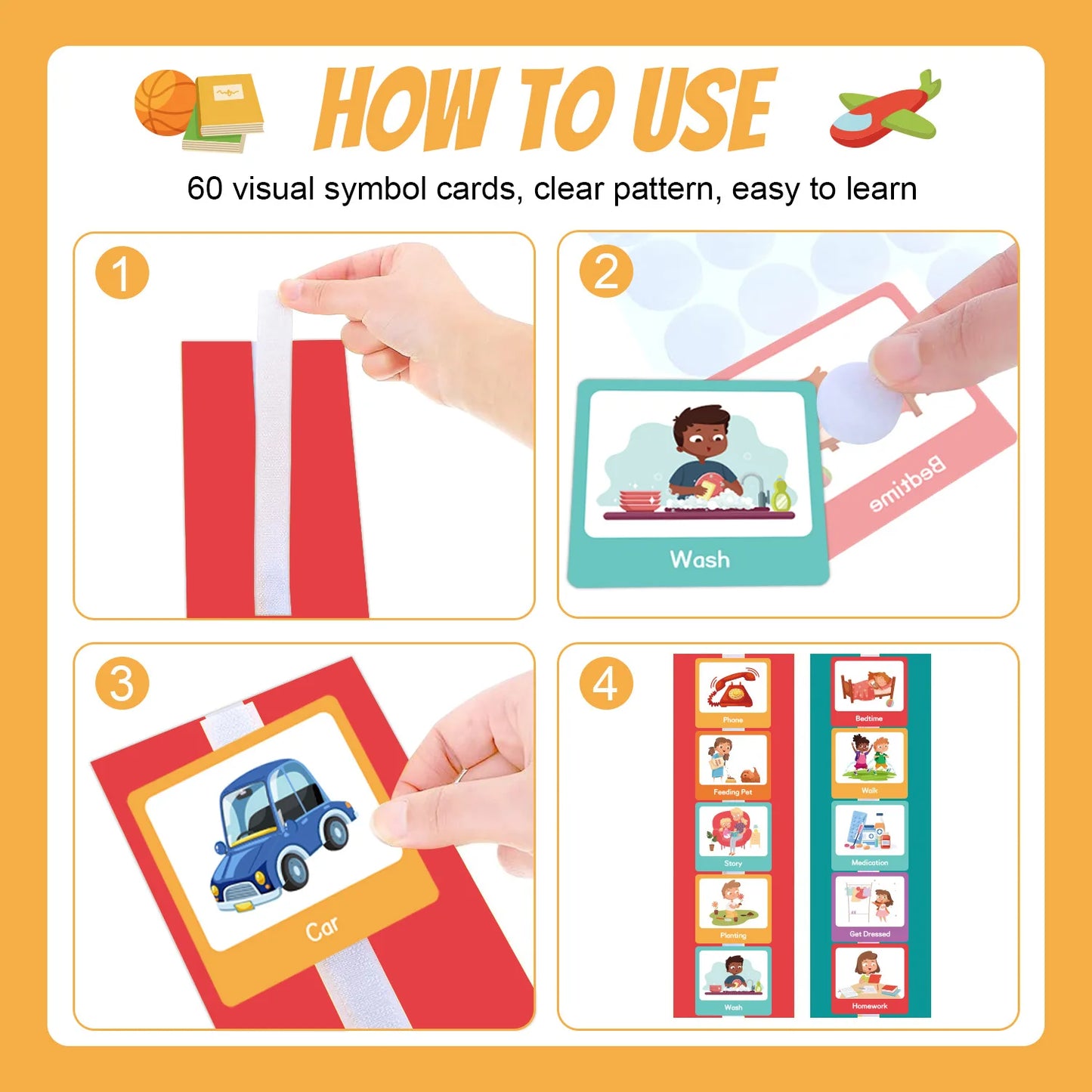 60 Pcs Visual Schedule Visual Wall Planner Daily Routine Chart for Kids Daily Visual Schedule Card Chore Chart Learning Mater