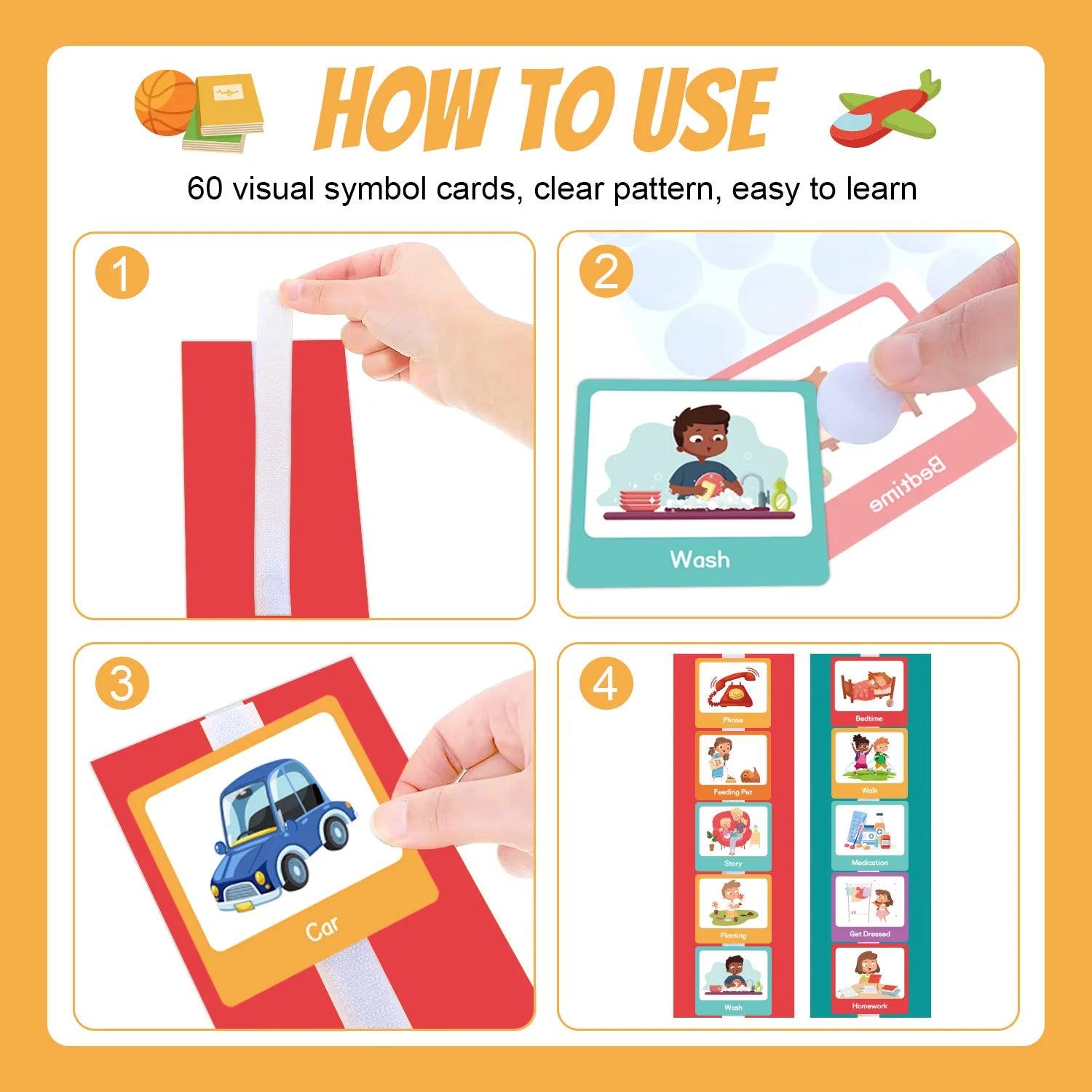 60 Pcs Visual Schedule Visual Wall Planner Daily Routine Chart for Kids Daily Visual Schedule Card Chore Chart Learning Mater