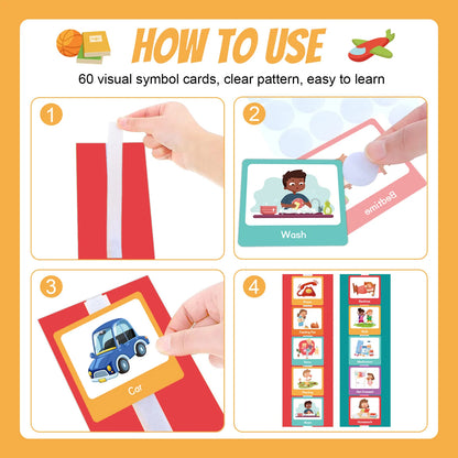 60 Pcs Visual Schedule Visual Wall Planner Daily Routine Chart for Kids Daily Visual Schedule Card Chore Chart Learning Mater