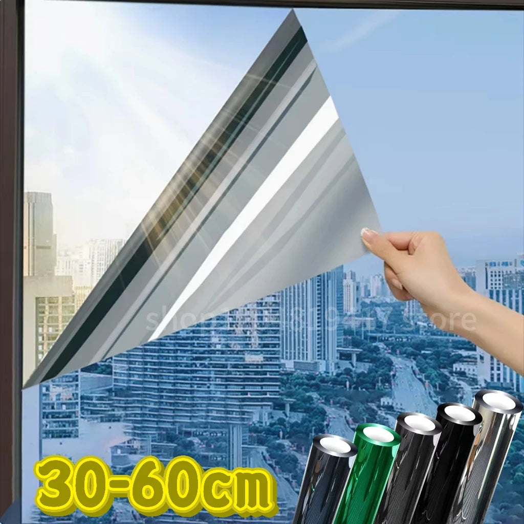 One Way Window Privacy Tint Film Anti Look Vinyl Mirror Self-adhesive Film Sun Blocking Anti UV Static Cling Stickers Home De