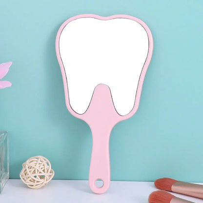 1PC Tooth Shaped Handheld Mirror Cute Makeup Mirror Durable High Definition Dental Mirrors Gifts - pink-8.5x16cm