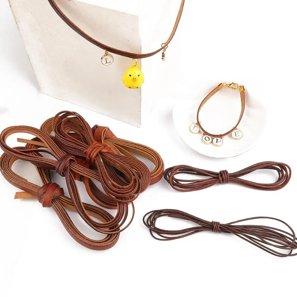 2m Vintage Faux Cowhide Leather Cord Strip Round/Flat Rope String DIY Bracelet Necklace Braided Craft Jewelry Making