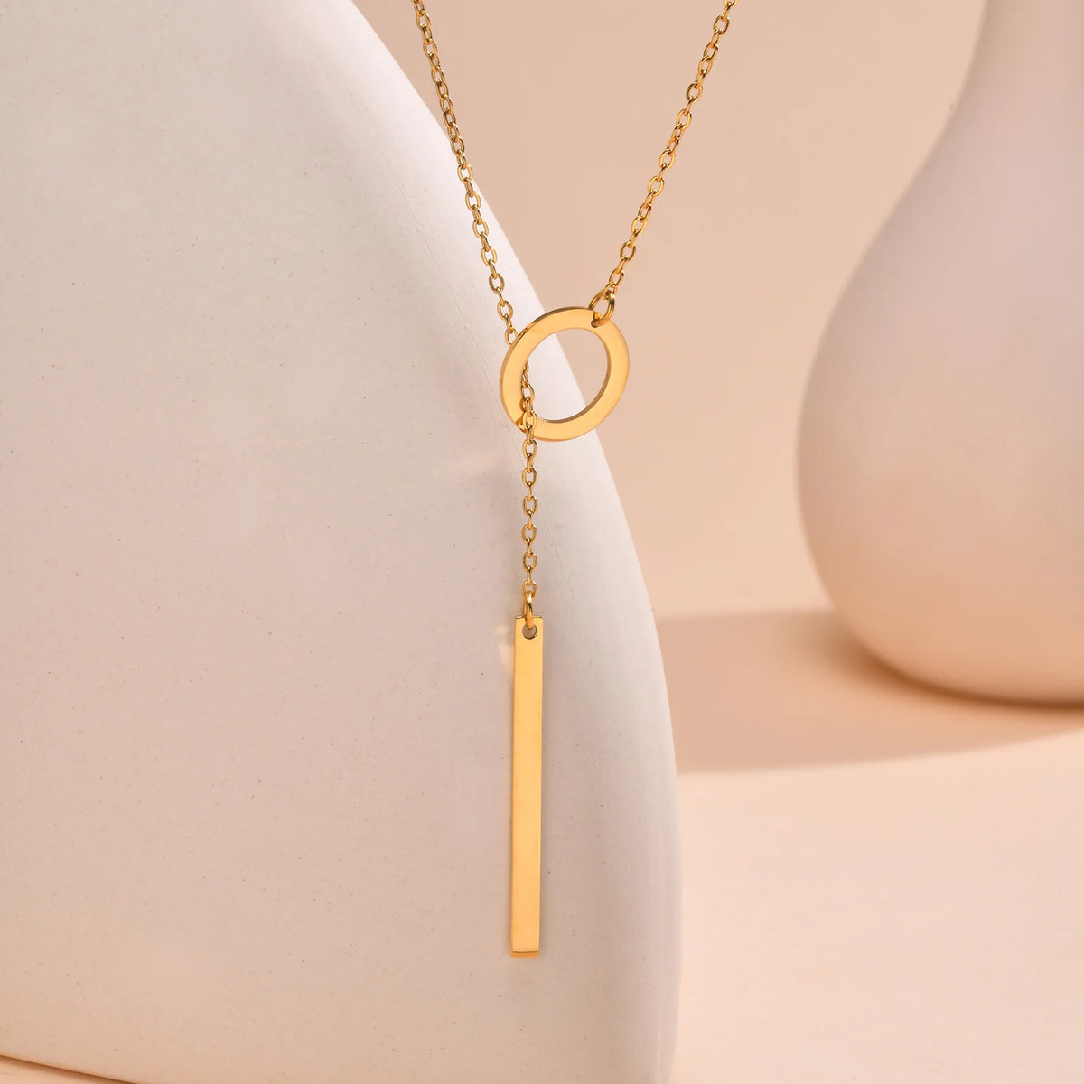 Drop Y Lariat Necklace with Bar Pendant, Stainless Steel Long Chain, Womens Necklaces Trendy - NC-1575G