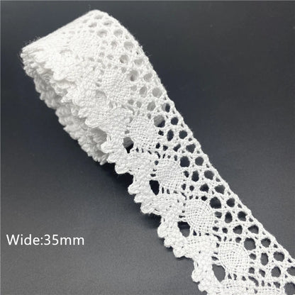 10mm-50mm 2yards White 100%Cotton Lace Ribbon For Apparel Sewing Fabric Trim Cotton Crocheted Lace Ribbon Handmade Accessorie