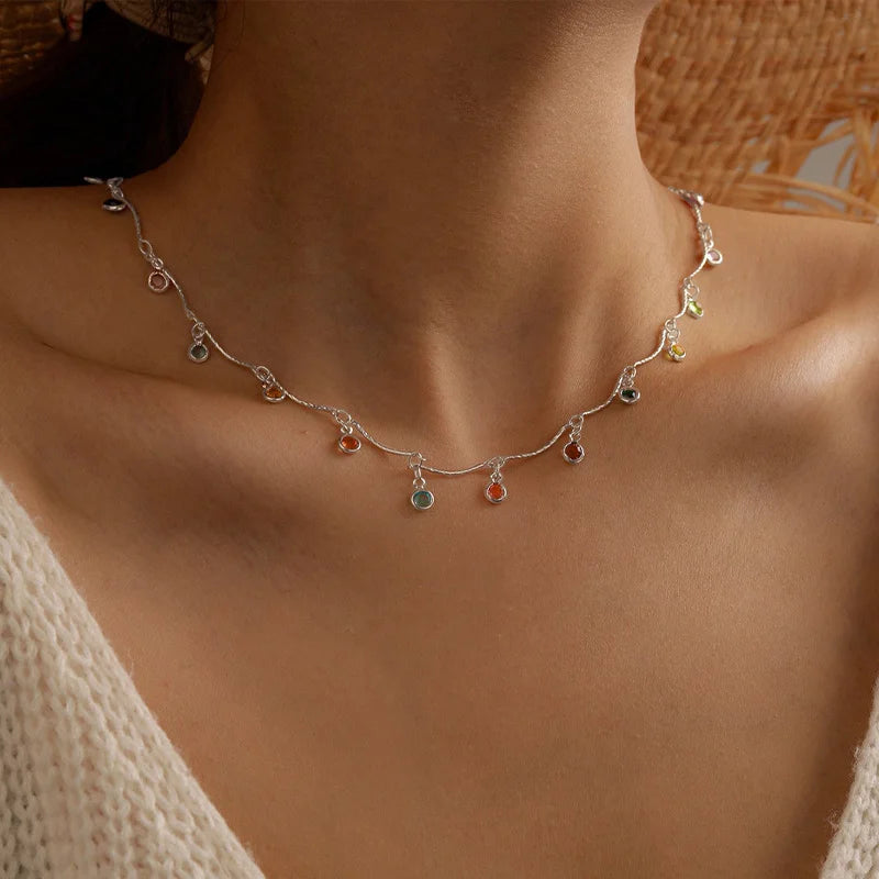 Fashion Simple Candy Color Tassel Necklace for Women Aesthetic All-match Pendant Jewelry Choker Neck Accessories Gift Chain -