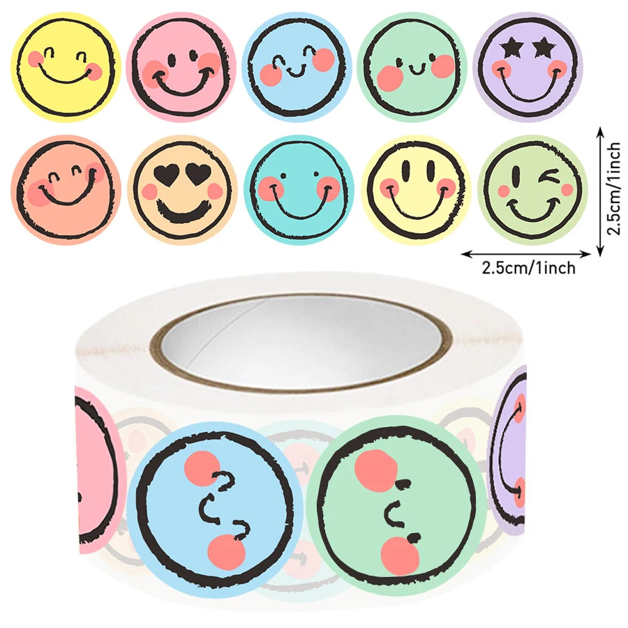 500 Pcs Colorful Round Face Stickers – Pastel Gradient Expressions, Self-Adhesive Matte Labels for Scrapbooking, Journals