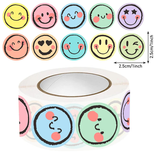 500 Pcs Colorful Round Face Stickers – Pastel Gradient Expressions, Self-Adhesive Matte Labels for Scrapbooking, Journals