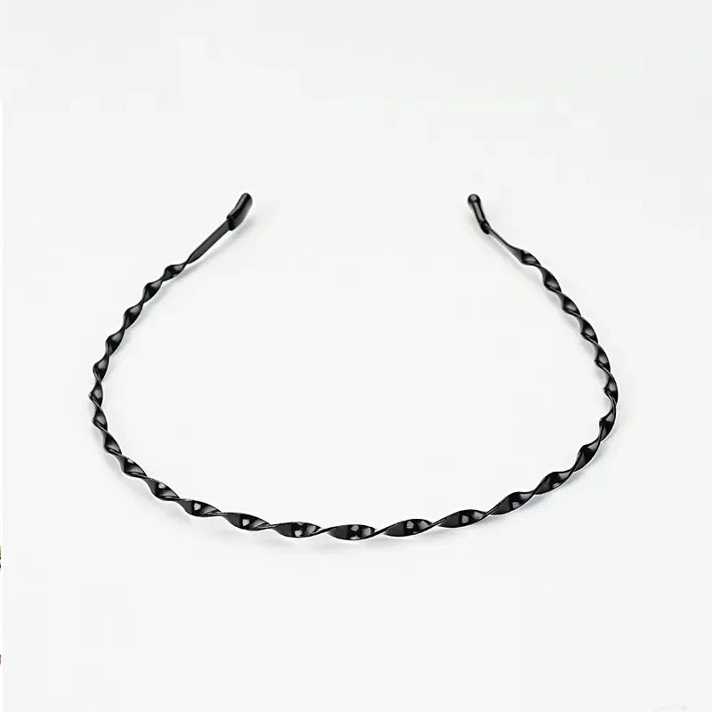 Unisex Black Elastic Non Slip Simple Metal Headbands For Men Women Wavy Hairband Spring Hair Hoop Fashion Hair Accessories - 
