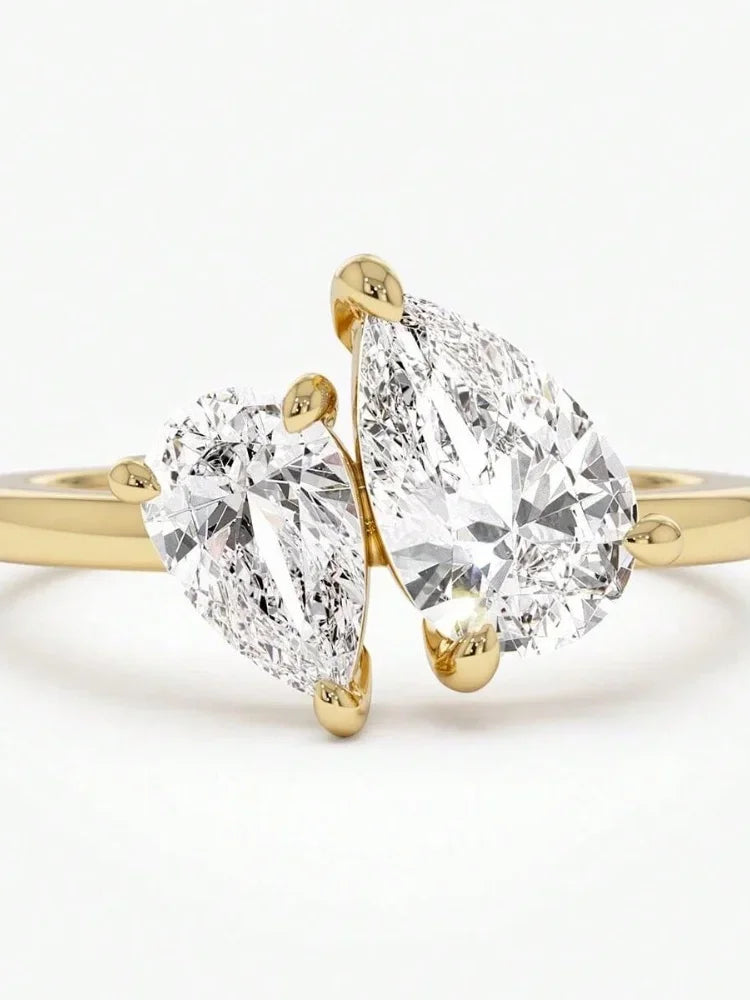 Asglam 925 Sterling Silver Simple Classic Zircon Water Drop Ring For Women Engagement Wedding Luxury Fine Jewelry