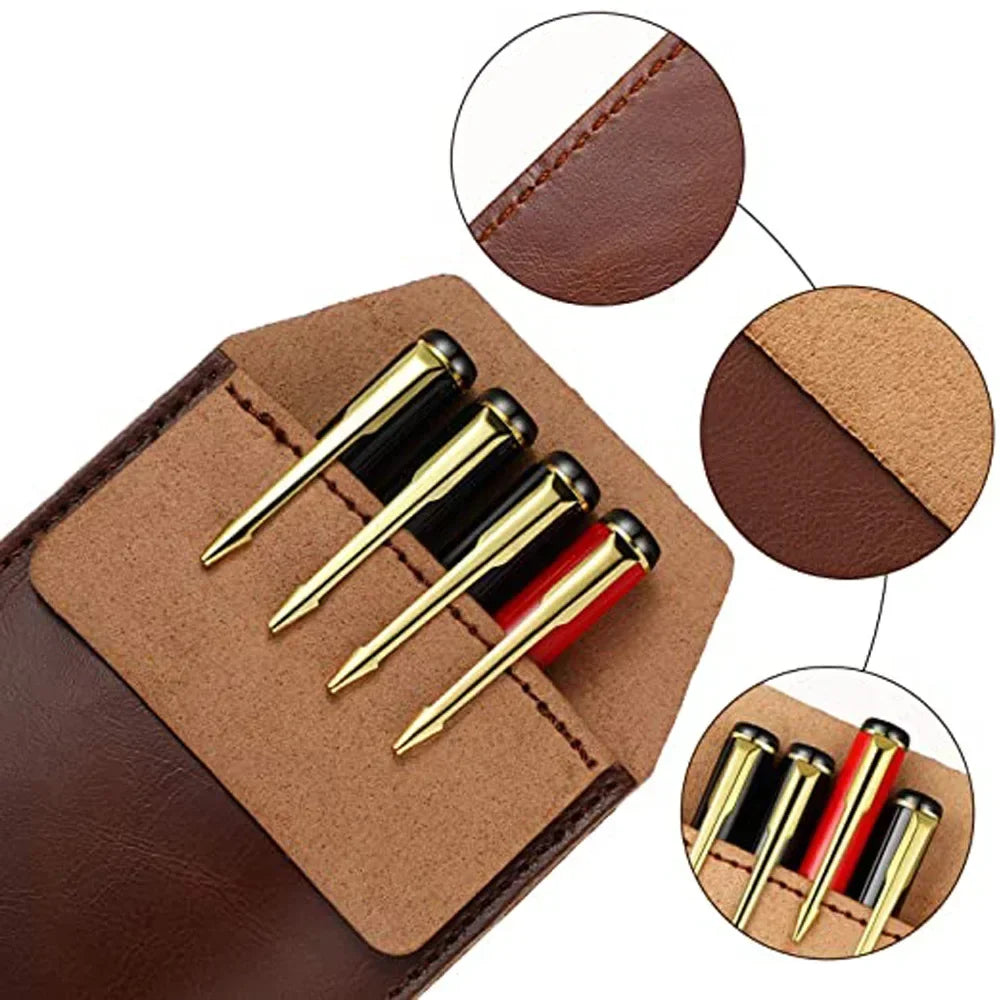 1PC Pocket Protector Leather Pen Pouch Holder Organizer Handmade Pencil Pocket Holder for Lab Coat Shirt Note School Office