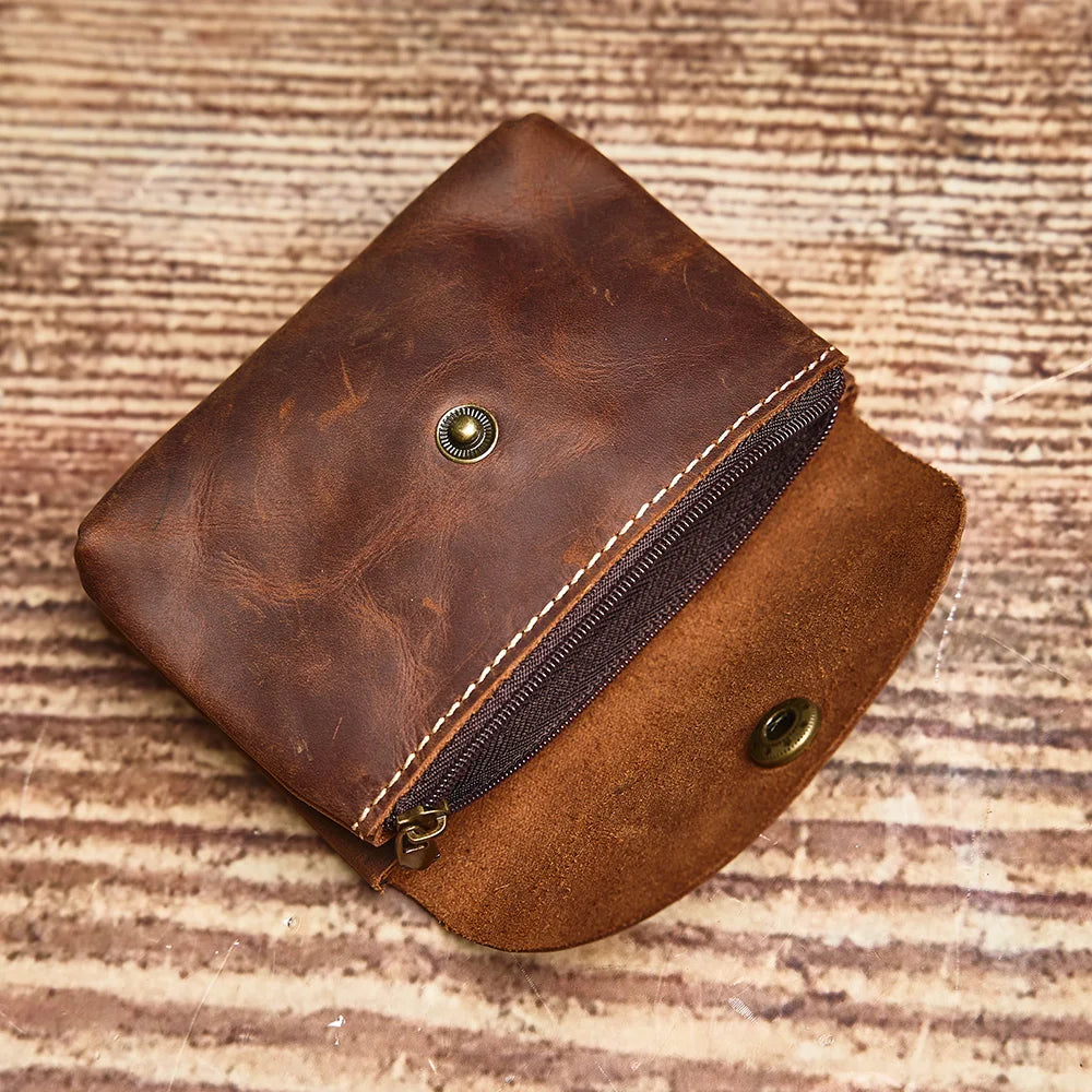 NUPUGOO Genuine Leather Retro Coin Purse Men's Double Wallet Small Card Bag Men And Women Universal Coin Key Bag