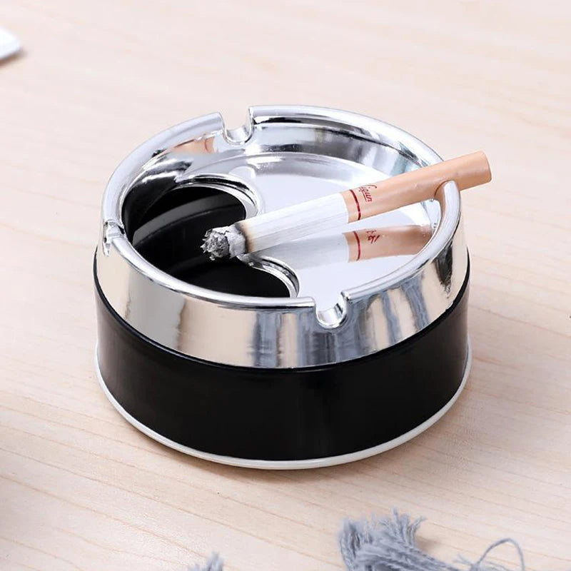 Stainless Steel Round Windproof Ashtray with 360° Rotating Lid for Home Office Living Room Decoration Men Sealing Ashtrays 9*