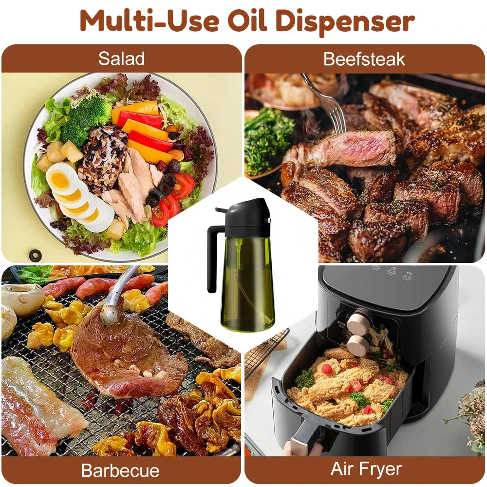 470ML/16oz Light-Blocking Dark Oil Sprayer for Cooking 2 in 1 Olive Oil Dispenser Bottle for Kitchen Dark Green Glass Oil Bot
