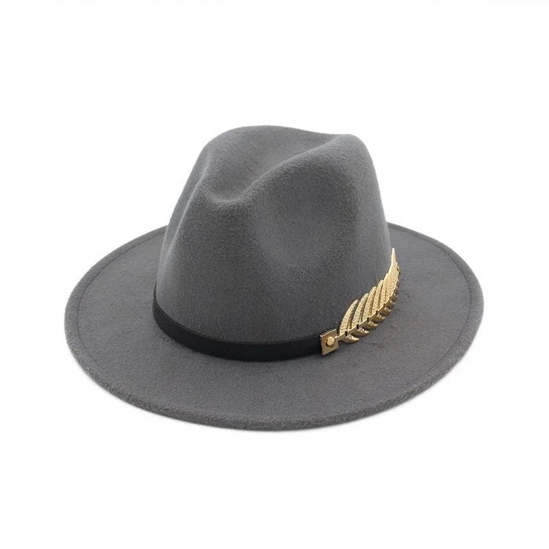 European and American foreign trade leaf decoration women's woolen hat jazz hat autumn and winter Korean version of the Briti