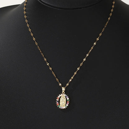 European and American Fashion and Gorgeous Women's All Sky Star Micro Inlaid Colorful Zircon Virgin Mary Hollow Necklace - TP