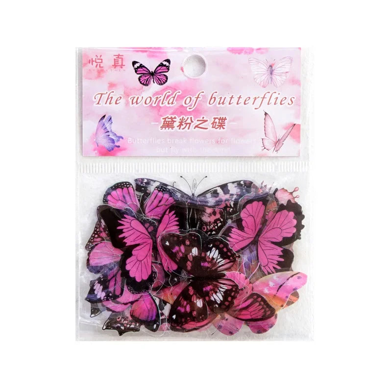 Journamm 40pcs/pack Butterfly Series Stickers Art Collage Junk Journal DIY Scrapbooking PET Waterproof Craft Aesthetics Stick