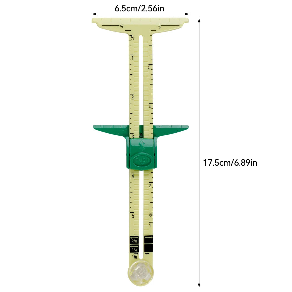 5-IN-1 Sewing Seam Ruler Measuring Gauge Patchwork Quilting Tailor Ruler Sizer Helper Aluminum Plastic Sliding Gauge