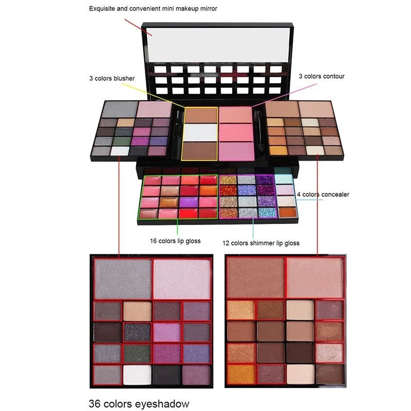 40/74/78 Colors Glitter Eyeshadow Palette Matte Waterproof Long Lasting Pressed Powder Cosmetics Kit Fashion Women MakeUp Too