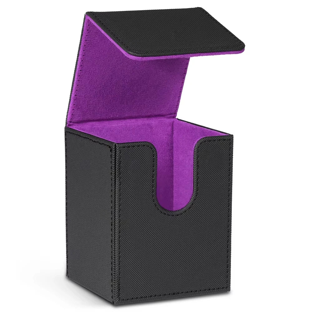 Card Deck Box,Card Storage Box holds 100+ Single Sleeved Cards, PU Leather Magnetic Closure for Magic cards TCG cards - Black