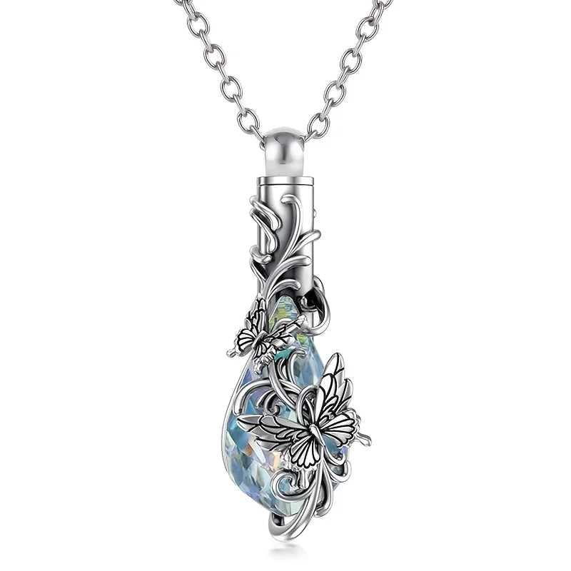 1PCS Animal Crystal Urn Necklace For Ashes Butterfly Cremation Necklace Teardrop Urn Holder Necklaces For Women Memorial Jewe