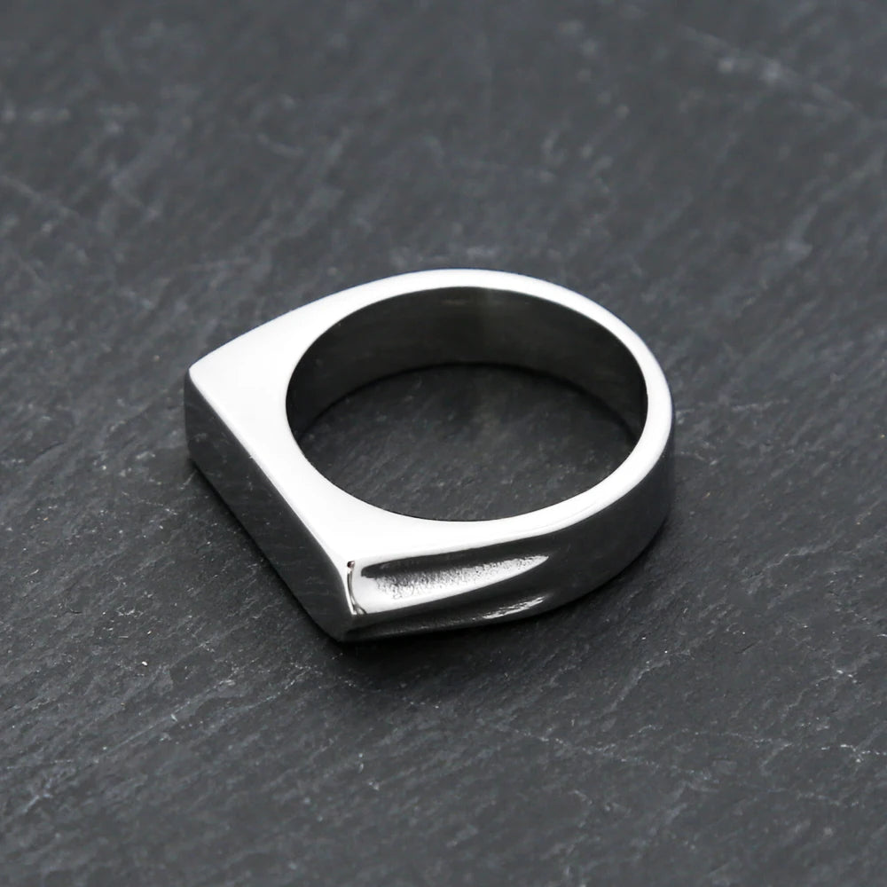 Fashion 316L Stainless Steel Simple Rings For Men Women Punk Hip Hop Square Band Flat Top Signet Ring Charm Party Jewelry Gif