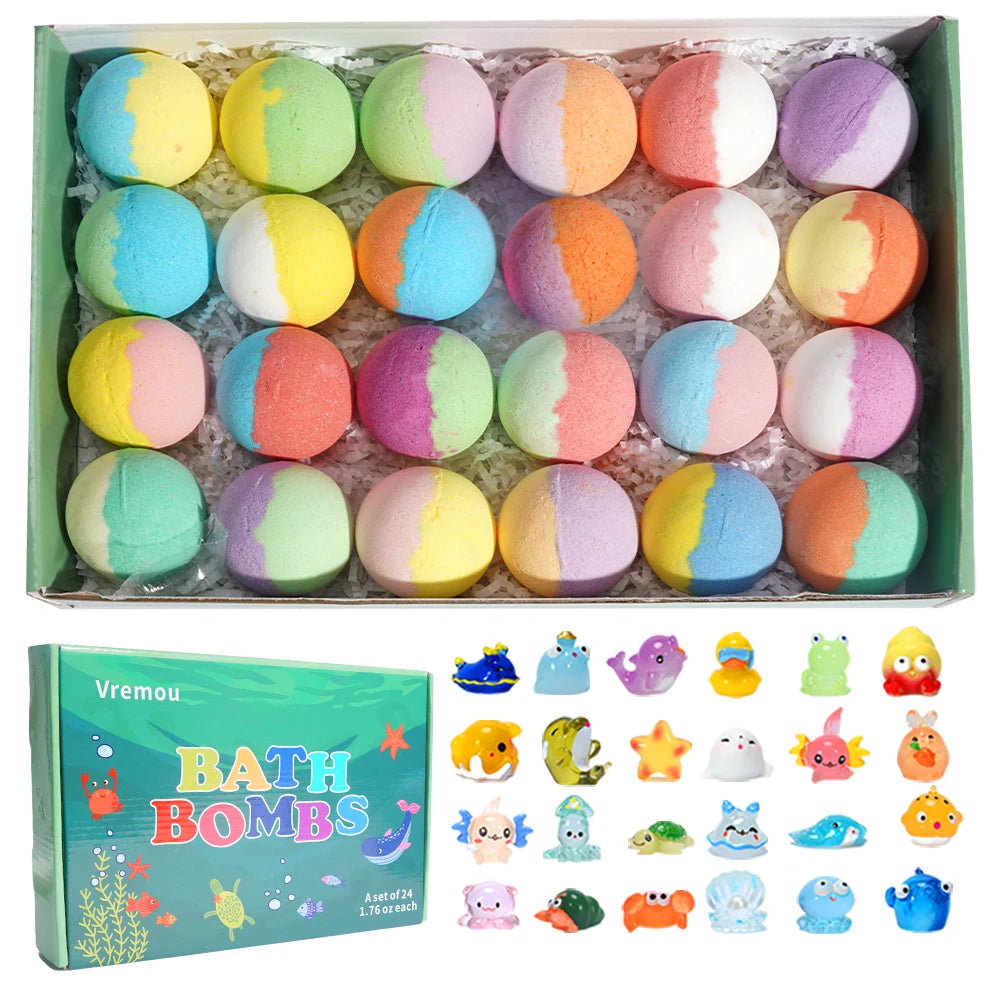 Bath Bombs for Kids with Surprise Inside, 24 Pack Kids Bath Bombs Gift Set, Natural Organic Kids Bubble Bath Fizzy for Girls 