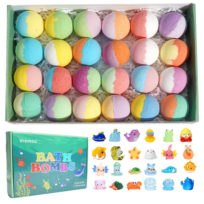 Bath Bombs for Kids with Surprise Inside, 24 Pack Kids Bath Bombs Gift Set, Natural Organic Kids Bubble Bath Fizzy for Girls 