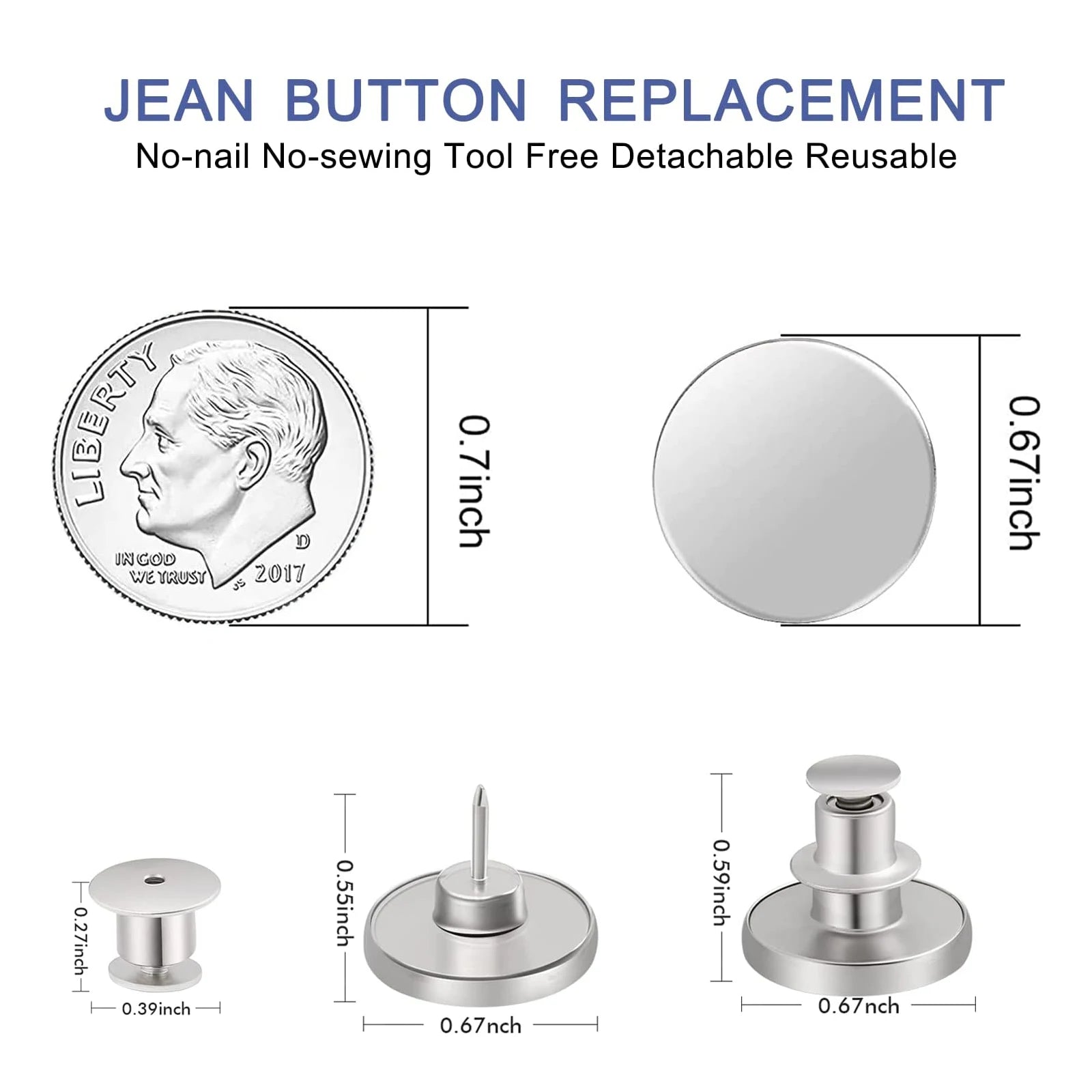 12 Sets Jean Buttons Pins No Sew for Loose Jeans Pants Tightener Adjustable Buttons Replacement for Too Big Snap Tack